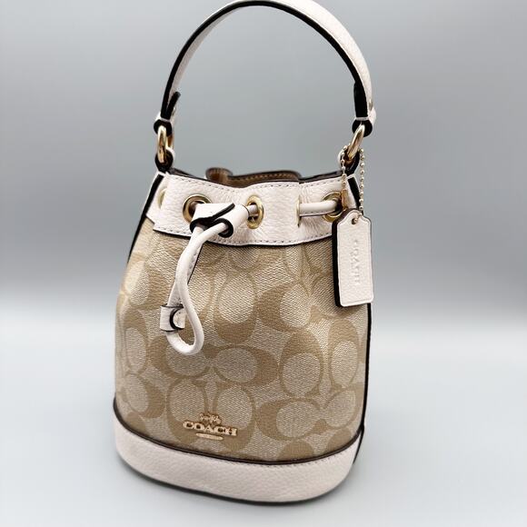Coach Dempsey Mini Bucket Bag Crossbody Purse Signature Canvas Light Khaki Chalk - Picture 4 of 16